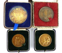 A Worshipful Company of Fruiterers gilt medal, 1964. two 1930s school bronze athletic medals & 1 oth