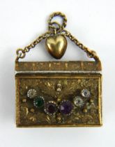 An Edwardian silver gilt book shape vinaigrette of book form with Suffragette coloured stone