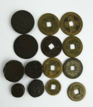 Mixed lot of Chinese cash coins, Islamic coins and East India Company coin weights. (15)