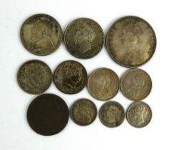 Mixed silver 19thC British and colonial coins and COPPER George III 1820 shilling and 1819 sixpence