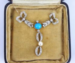 A diamond, turquoise and pearl necklace