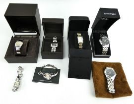 Five various Gucci wristwatches, an Emporio Armani wristwatch and a Sekonda wristwatch.