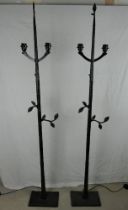 Pair of stylish cast iron branch style floor lamps, each with two lamp holders. Untested. Height 18