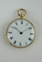 Swiss 19th century18ct gold cased fob watch with diamond inset blue enamelled back. Diameter 30mm