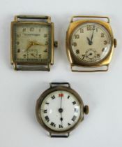 A 1930s Girard-Perregaux square wristwatch, a 9ct gold cased 1920s wristwatch & a silver cased 1918