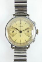 Gentleman's Lemania chronograph Swiss watch, circa 1950. 36cm champagne dial