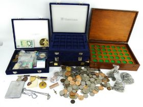 A large quantity of British and world coins, medals, collectables and five coin display boxes