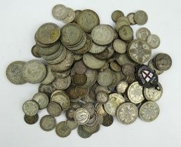 A quantity of pre-1947 British silver coinage. Queen Victoria - George VI. Approx weight 635 grams