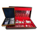 A silver plated 8 setting canteen of cutlery and a 12 piece Henry Knowles pistol grip steak set