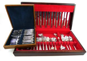 A silver plated 8 setting canteen of cutlery and a 12 piece Henry Knowles pistol grip steak set