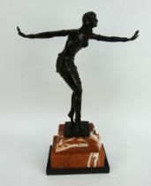 Art Deco style bronze figure of an exotic dancer, after Chiparus, mounted on a red marble base