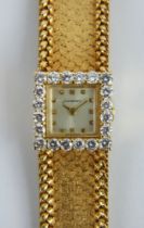 1960s 18ct gold Cortebert cocktail watch with integrated locking bracelet & diamond encrusted bezel