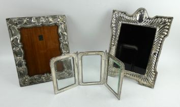 Two decorative Peruvian silver fronted picture frames and a silver plated glazed triptych frame.