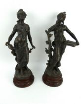 Pair of French spelter Art Nouveau figures of Les Roses & Meditation after Francois Moreau. 50cm tal