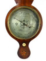 19thC wheel barometer signed J Schalfino, Taunton, with inlaid mahogany case and Masonic emblems