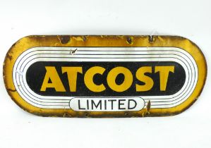 A vintage Atcost buildings enamel sign in black, yellow and white enamel. 30cm x 76cm.