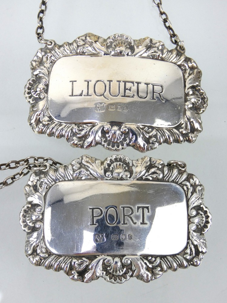 Two silver decanter labels, a silver plated punch bowl, wine coasters, bottle holder, ice tongs etc - Image 2 of 2