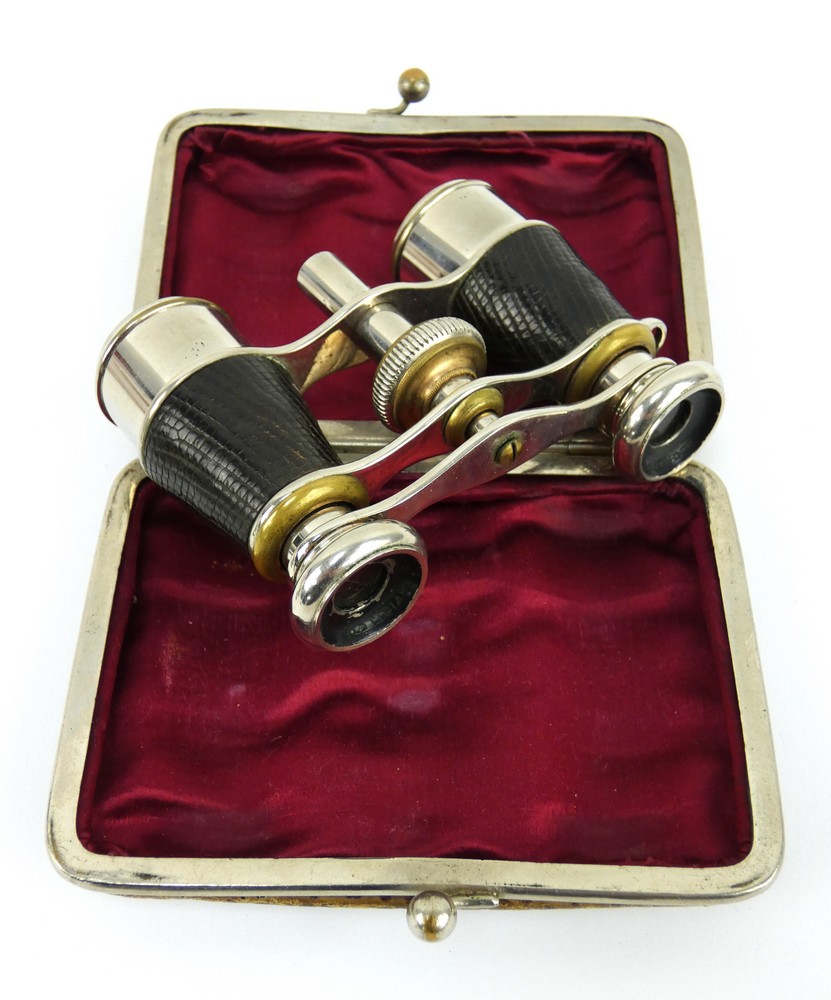 A late 19th century silver vesta case, 1896, and a cased pair of leather bound opera glasses - Image 2 of 3