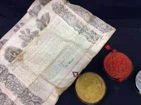 Circa 1858 Indenture, along with two pot seals in tin protectors given by Queen Victoria.