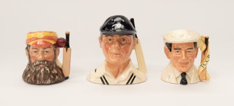 Cricket Interest: Three Royal Doulton medium sized character jugs to include:  1. Dickie Bird M.B.E,
