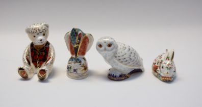 Royal Crown Derby: a collection of four boxed paperweights to include Snowy Owl, Kingfisher,
