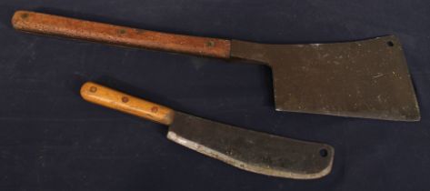 Shades of Derby's past: A large vintage butcher's meat chopping axe, together with a vintage