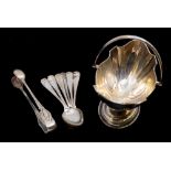 A collection of silver to include; a George V silver oval footed salt basin, swing handle,