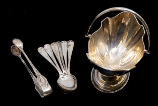 A collection of silver to include; a George V silver oval footed salt basin, swing handle,