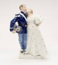Royal Copenhagen figural group 'Soldier and Princess' no1180 modelled by Christian Thomsen. Marks to