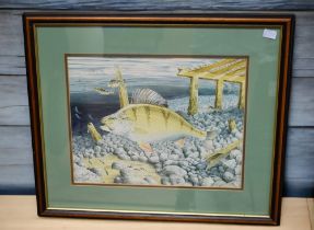 H.J. Oliver (Late 20th century) - A framed and glazed watercolour depicting fish underwater near a