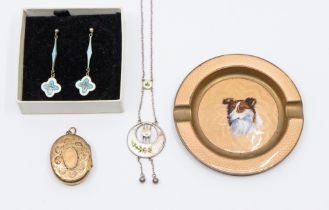 A collection of early 20th century enamel jewellery to include a yellow metal locket with enamel