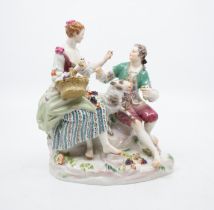 Meissen - A 20th century figural group including a young Lady with basket of fruit in hand, a