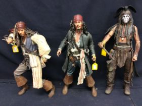 3 Pirates of the Caribbean/Lone Ranger figures, including Captain Jack and Tonto