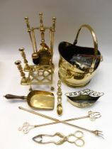 Metalware - A collection of brassware to include; coal bucket, fire side companion set,