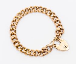 A 9ct rose gold Albert link chain bracelet, width approx 8mm, padlock clasp and safety chain, length