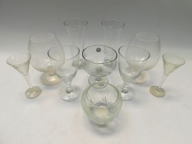 Three boxes of drinking glasses, late 19th century and later, including rummers, tumblers, wine