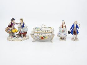 Three pieces of Sitzendorf 20th century ceramic figurines to include; a couple with flowers in