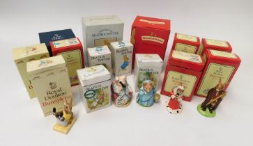 A collection of Royal Doultomn Bunnykins figures along with Beswick Beatrix Potter figures, all