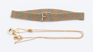 A two tone woven link 9ct gold bracelet, comprising woven links of white and red gold, width