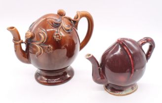 A late 19th century Copeland treacle-glazed Cadogan tea pot together with another more unusual