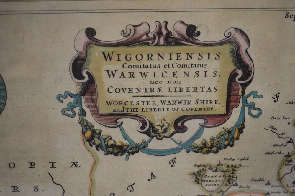 Blaeu, Joan. 17th-century map of Worcestershire & Warwickshire, hand-coloured copper engraving on - Image 2 of 4