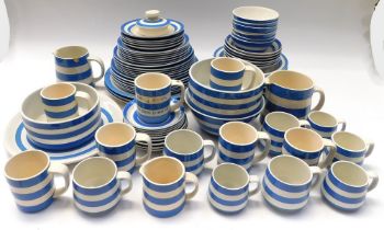 T G Green Cornish Ware. A quantity of blue and white Cornish Ware to include plates, mugs, cups