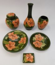 A collection of x 6 Moorcroft items inc 2 bowls, ginger jar, tall vase, vase and box with green
