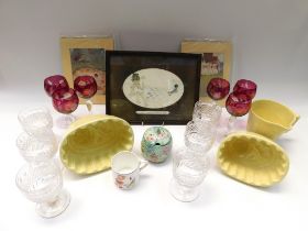 A mixed lot to include; six matching 20th century Bohemia style ruby and clear glass goblets, six
