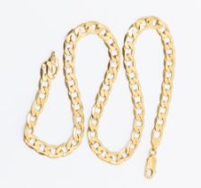 A 9ct gold flat link curb chain, width approx 8mm, length approx 51cm, weight approx 33.5gms