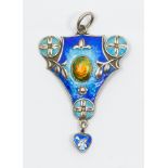 An Arts & Crafts silver and enamel pendant, by Sheldon Bros, Birmingham, 1909, length approx