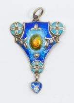 An Arts & Crafts silver and enamel pendant, by Sheldon Bros, Birmingham, 1909, length approx