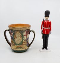 Coalport - Grenadier guard figurine and a Royal Doulton George VI Coronation loving cup