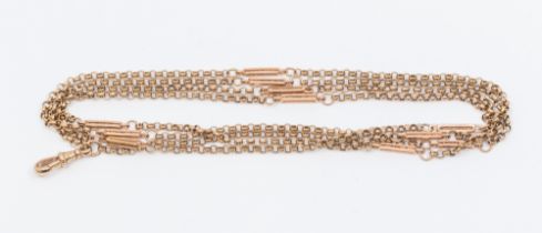 A 9ct rose gold fancy double link guard chain, comprising alternate belcher links and lozenge