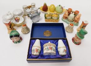 A large collection of various ceramic cruet and condiment sets to include mixed styles of animal